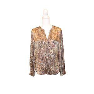 L'Agence Valencia Leopard and Paisley Silk Blouse, XL